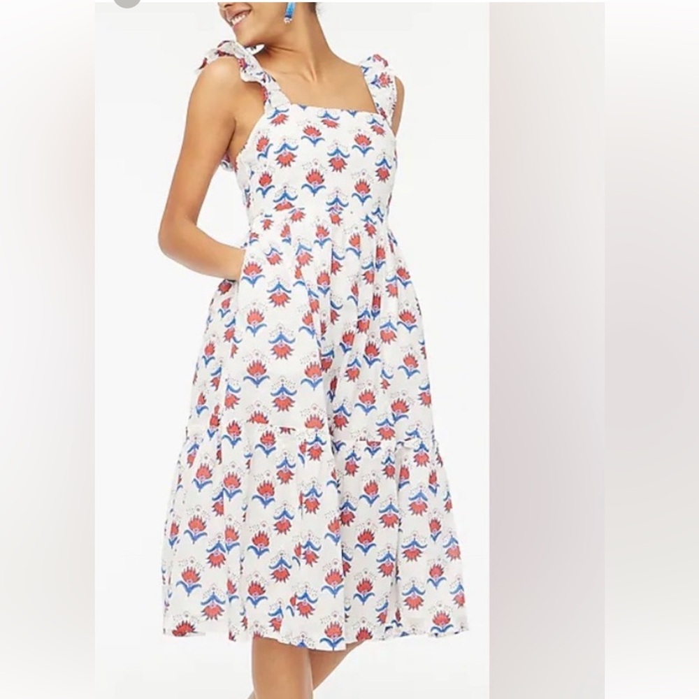 J.Crew Woman’s  Floral Print Ruffle Sleeve Dress. Summer Vacation Cottagecore